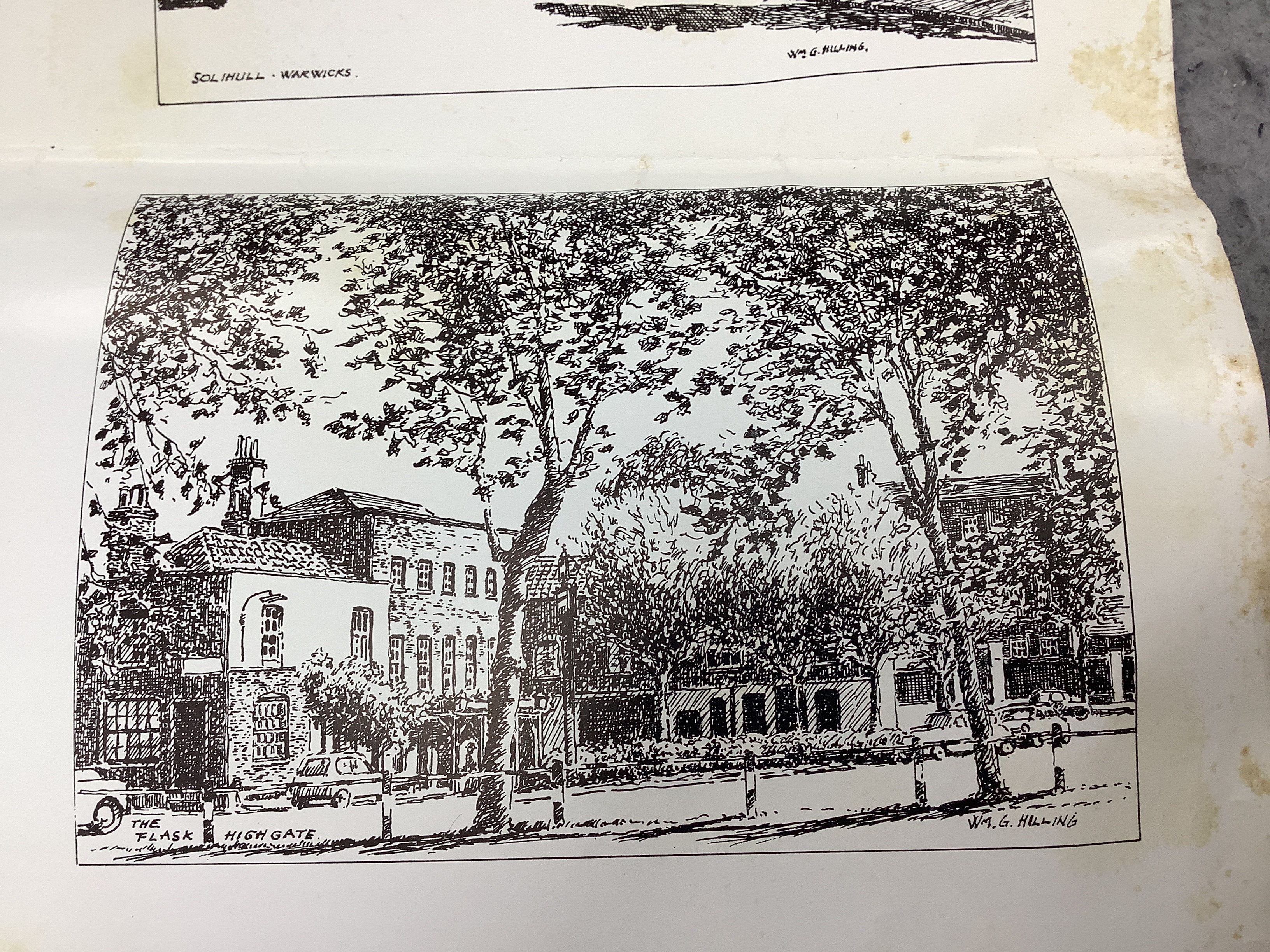 William Hilling (20th. C) large collection of pen and ink sketches, English landscapes and scenes, most signed and inscribed, together with various printed booklets depicting his work